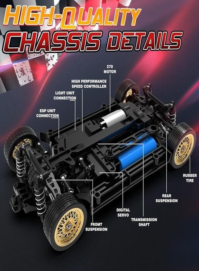 Ramokdu 1/16 RC Drift Car 4WD 2.4GHz Remote Control Cars with Gyro 50km/H High Speed Drifting Car with LED Lights, Drift Tires ESP Full Proportion RC Race Cars Toy for Adults Boys Girls Kids - Image 5